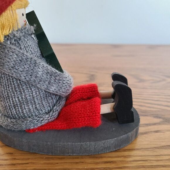 Handmade Sweden Larssons Tra Wood Christmas Figurine Girl on Sled Holding Tree - Picture 7 of 15